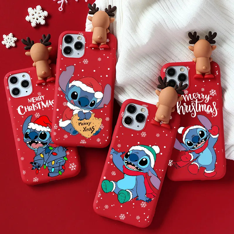 Disney Cartoon Merry Christmas 3D Stitch Doll Case for iPhone – ella.